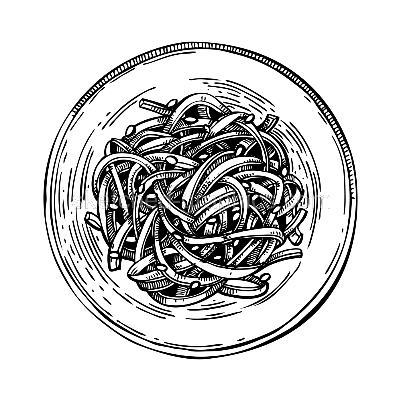 Hand drawn bowl with wakame salad. Seaweed salad sketch isolated on white background. Hand drawn green algae meal sketch. Healthy food ingredient. Japanese cuisine restaurant menu vector illustration Illustration